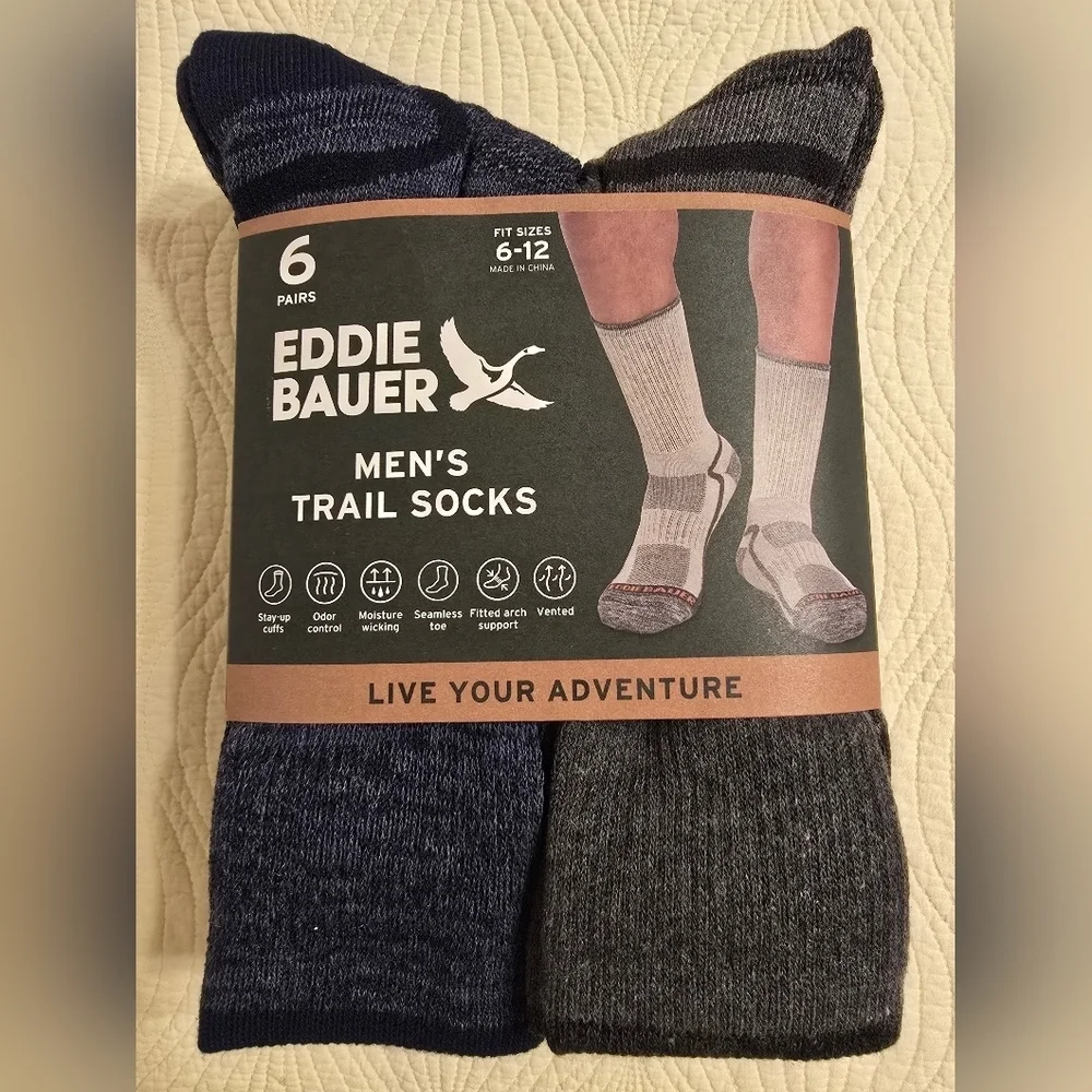 NWT Eddie Bauer Men's Trail Socks, 6 Pairs